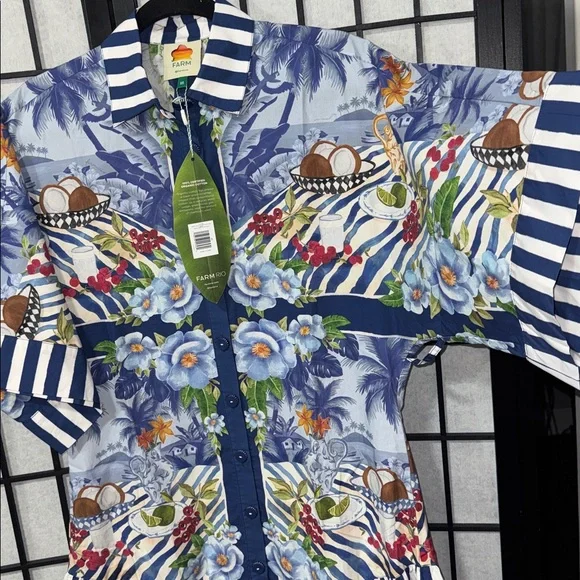 Farm Rio size XS Fresh Table Scarf Midi Dress Blue NWT No Belt - Picture 8 of 12